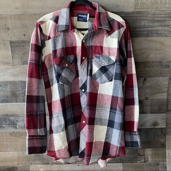 Wrangler plaid medium-weight flannel size 17-34 vintage - Picture 3 of 8